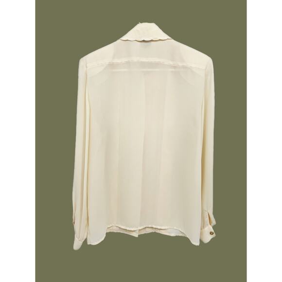 Alicia Cream Korean Pleated Blouse Embroidered Neckline Size 12 - Picture 4 of 6